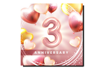 Third 3 Anniversary Creative Promo Poster Vector