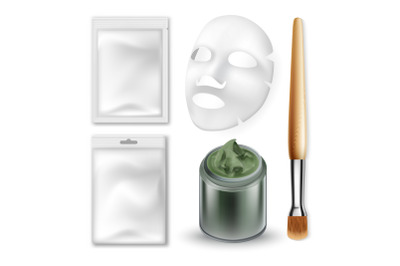 Facial Mask And Make-up Brush Cosmetics Set Vector