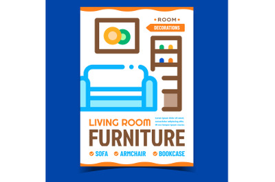 Living Room Furniture Promotional Poster Vector