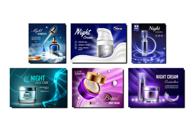 Night Cream Creative Promo Posters Set Vector