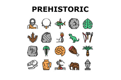 Prehistoric Period Collection Icons Set Vector