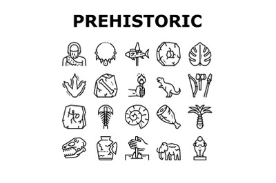 Prehistoric Period Collection Icons Set Vector