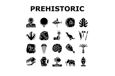 Prehistoric Period Collection Icons Set Vector