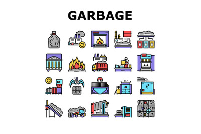 Factory Garbage Waste Collection Icons Set Vector