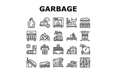 Factory Garbage Waste Collection Icons Set Vector