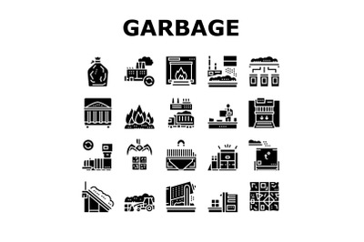 Factory Garbage Waste Collection Icons Set Vector