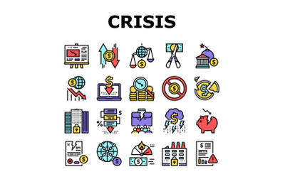 World Financial Crisis Collection Icons Set Vector