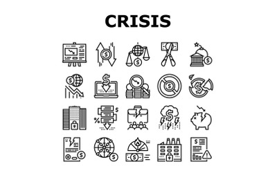 World Financial Crisis Collection Icons Set Vector