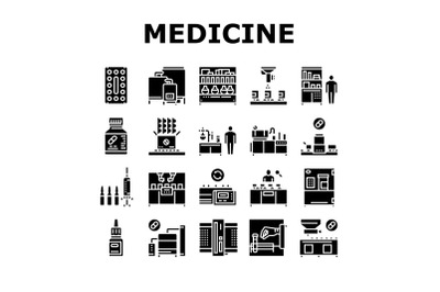 Medical Drugs Production Factory Icons Set Vector