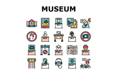 Museum Gallery Exhibit Collection Icons Set Vector