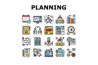 Planning Work Process Collection Icons Set Vector