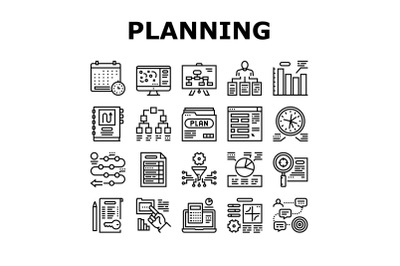 Planning Work Process Collection Icons Set Vector