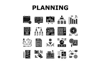 Planning Work Process Collection Icons Set Vector