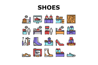 Shoes Repair Service Collection Icons Set Vector