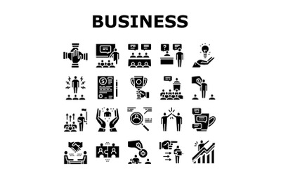 Business Situations Collection Icons Set Black Vector