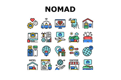 Digital Nomad Worker Collection Icons Set Vector