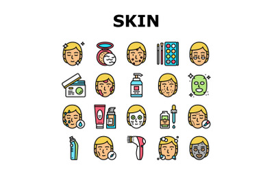 Facial Skin Care Treat Collection Icons Set Vector