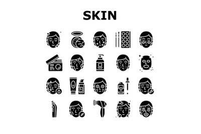 Facial Skin Care Treat Collection Icons Set Vector