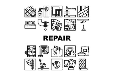 Home Repair Service Collection Icons Set Vector