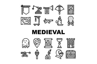 Medieval Middle Age Collection Icons Set Vector