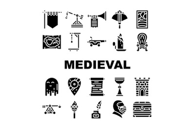 Medieval Middle Age Collection Icons Set Vector