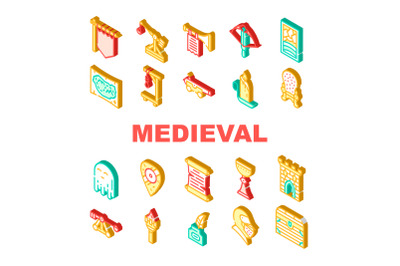 Medieval Middle Age Collection Icons Set Vector