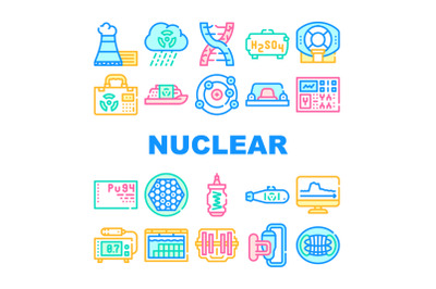 Nuclear Energy Power Collection Icons Set Vector