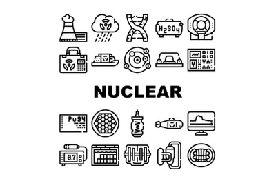 Nuclear Energy Power Collection Icons Set Vector