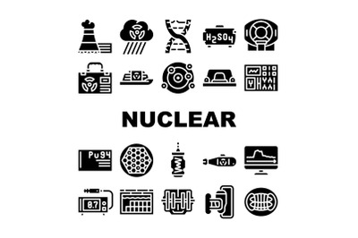 Nuclear Energy Power Collection Icons Set Vector