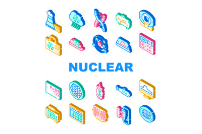 Nuclear Energy Power Collection Icons Set Vector