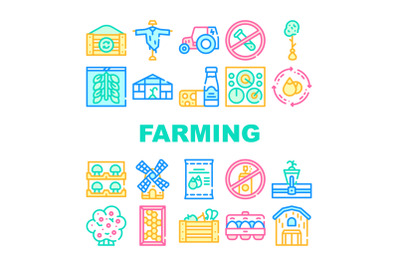 Organic Eco Farming Collection Icons Set Vector