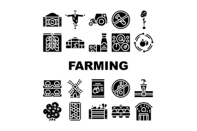 Organic Eco Farming Collection Icons Set Vector