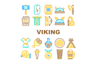 Viking Ancient Culture Collection Icons Set Vector