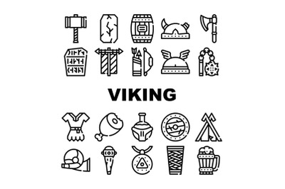 Viking Ancient Culture Collection Icons Set Vector