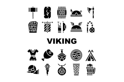 Viking Ancient Culture Collection Icons Set Vector