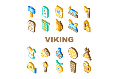 Viking Ancient Culture Collection Icons Set Vector