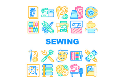 Sewing Craft Studio Collection Icons Set Vector