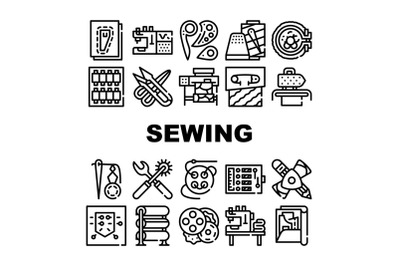 Sewing Craft Studio Collection Icons Set Vector