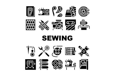 Sewing Craft Studio Collection Icons Set Vector