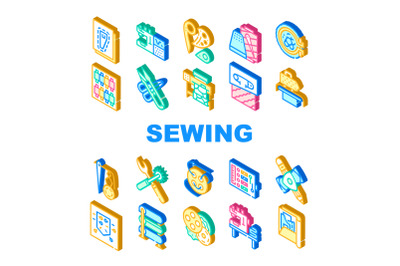 Sewing Craft Studio Collection Icons Set Vector