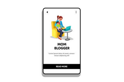 Mom Blogger And Child Working Online Laptop Vector