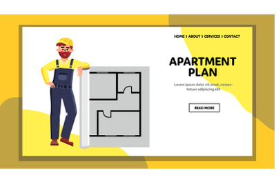 Apartment Plan Holding Building Worker Man Vector