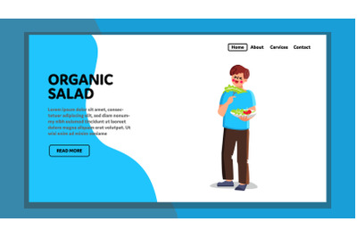 Organic Salad And Vegetable Eating Man Vector