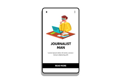 Journalist Man Write Article For Newspaper Vector