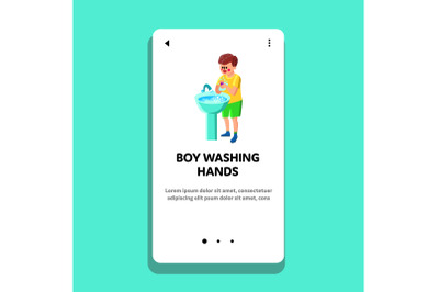 Boy Washing Hands In Sink Hygiene Procedure Vector