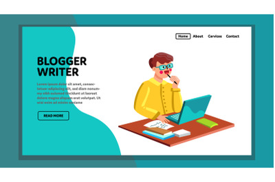 Blogger Man Thinking For New Blog Article Vector