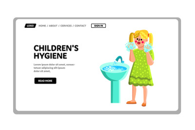 Girl Wash Hands With Soap Children Hygiene Vector