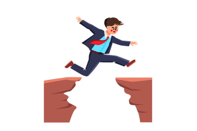 Businessman Jumping Over Abyss Challenge Vector