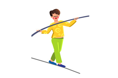 Man Balance Stick Balancing On Tightrope Vector