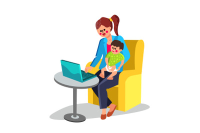 Business Mother With Baby On Hand Working Vector